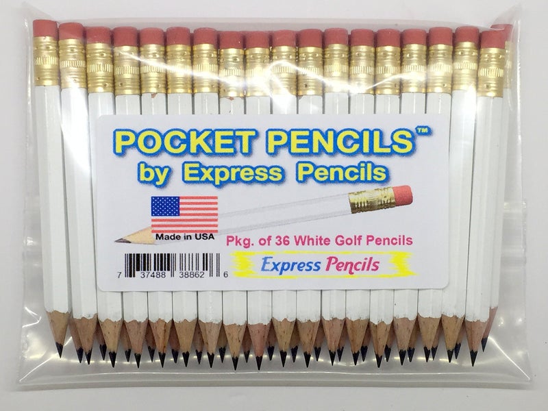Express Pencils Half Pencils with Eraser - Golf, Pew, Short, Mini, Small, Non Toxic - Hexagonal, Sharpened, #2 Pencil, Color - White, Pkg of 36 Pocket Pencilsâ„¢ - Image 3